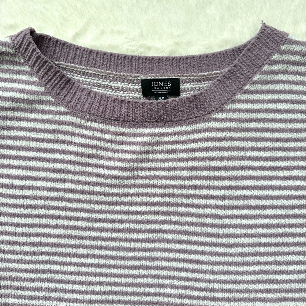 Jones New York Sweater Women Medium Lavender Striped Knit Casual‎ Preppy Pastel - Picture 2 of 12